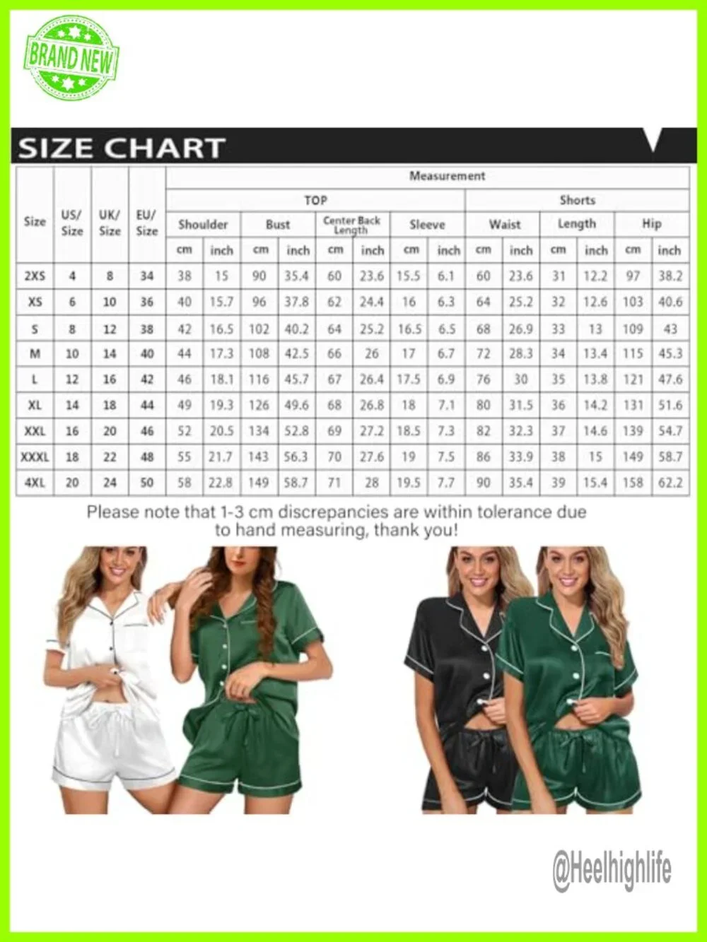 Satin Pajama Set Two-Piece Silk Pajamas Button-Down Sleepwear Pjs Set